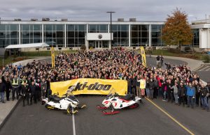 The first Ski-Doo and Lynx Electric Powered Snowmobiles Rolled Off The Production Line In Valcourt This Week.